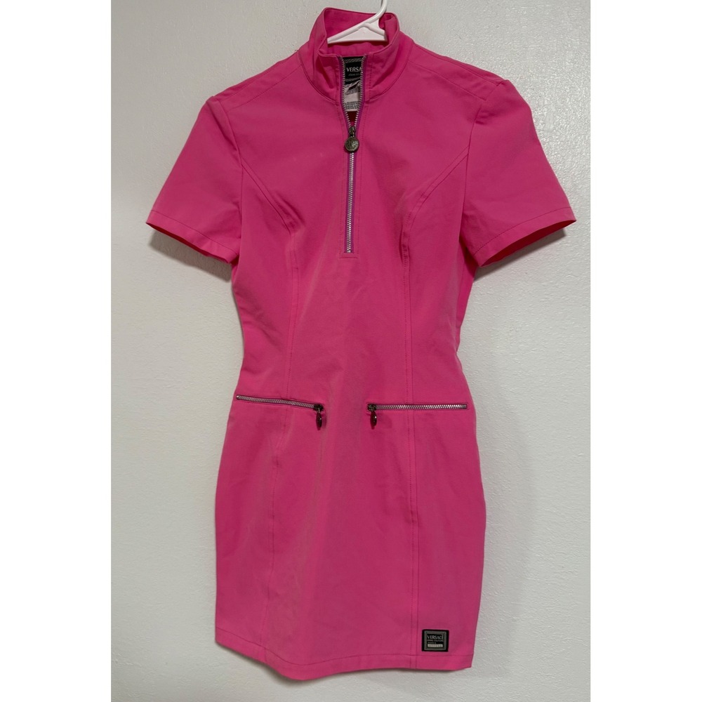 Versace Jeans Couture Mini Dress Womens 36 Pink Good Quarter Zip Medusa Patch